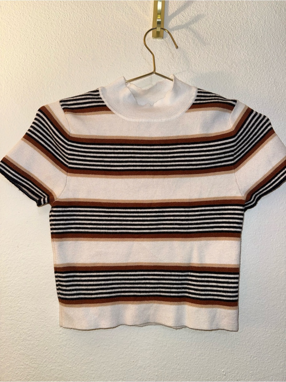 La Hearts White, Black & Brown Striped Short-Sleeve Knit Top